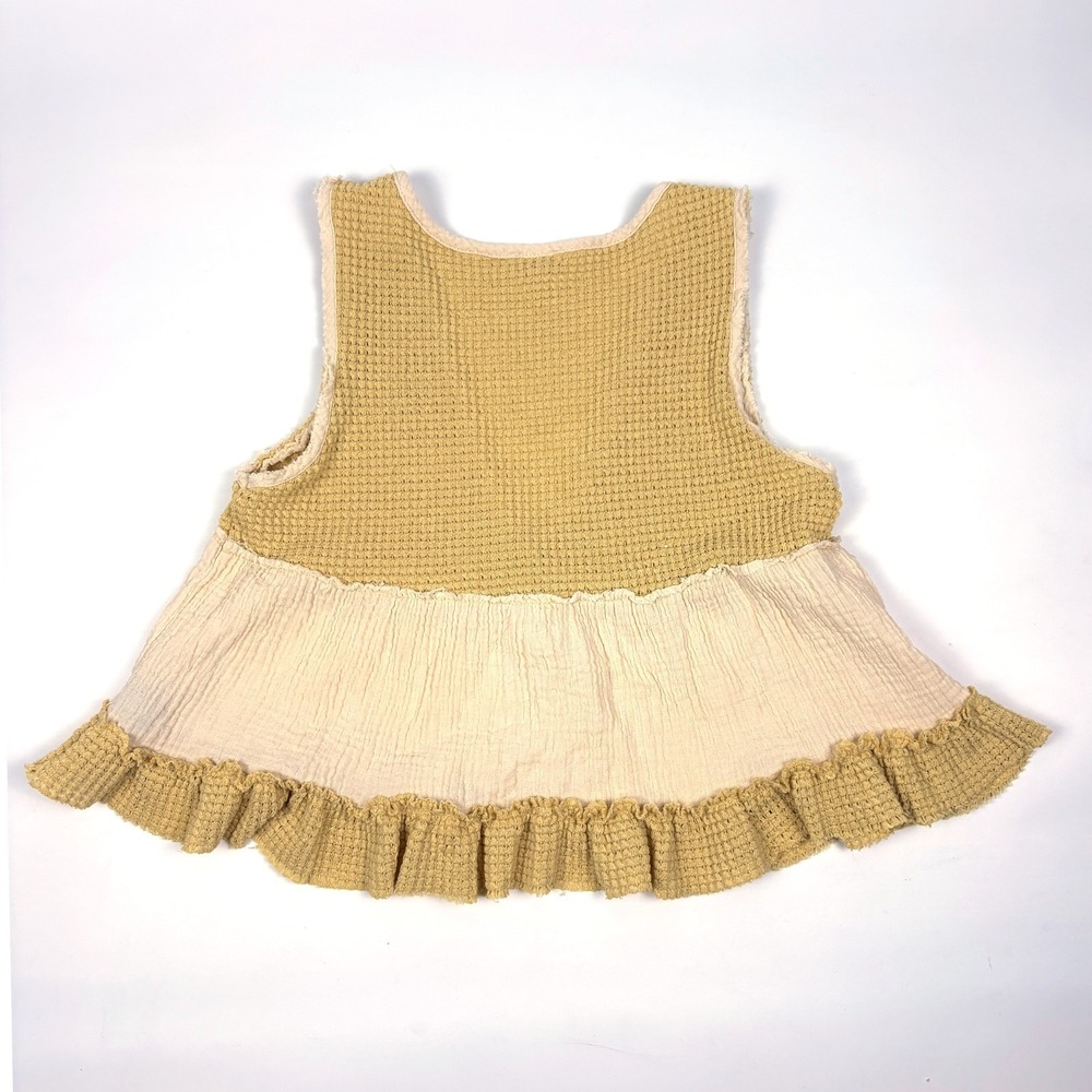 POL Ruffled Cropped Tank Top Womans Sz S Dandelion Wheat Babydoll Boho Casual - Picture 2 of 13